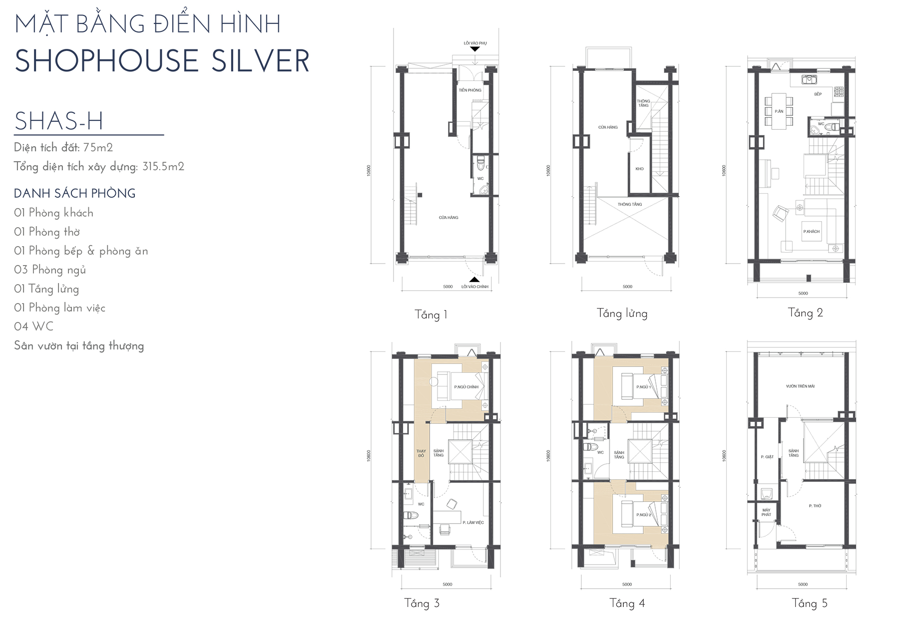 Mặt bằng căn căn shophouse 75m²