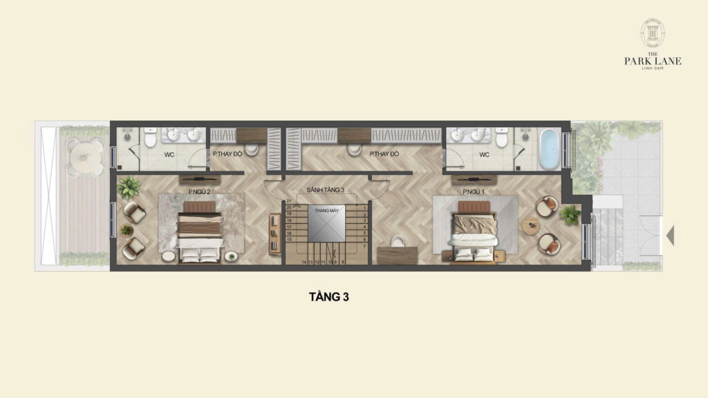 Biệt thự được thiết kế với quy mô 7 tầng