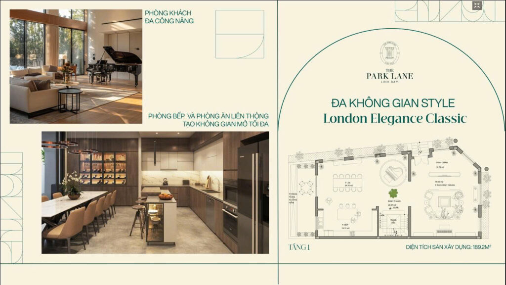 Tầng 1: Diện tích sàn xây dựng 189.2m2