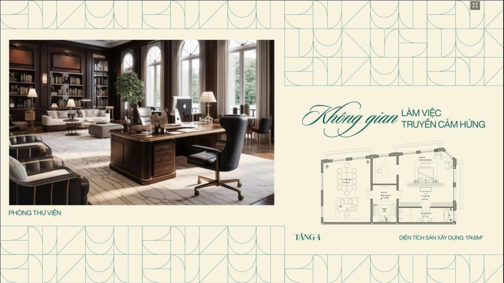 Tầng 4: Diện tích sàn xây dựng 174.6m2