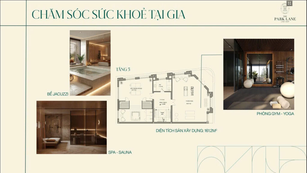 Tầng 5: Diện tích sàn xây dựng 161.2m2