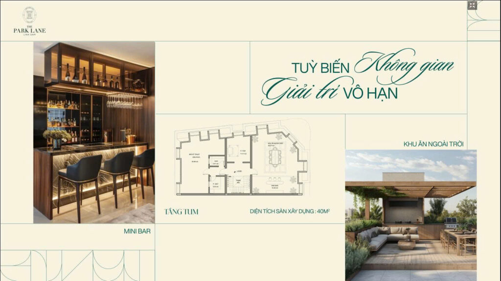 Tầng tum: Diện tích sàn xây dựng 40m2